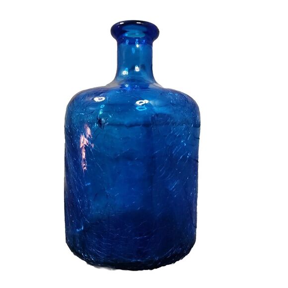 Jug Crackle Glass Blue Swirl Pattern 7.5" Tall X 4" Dia. Decorative Heavy - Picture 8 of 16